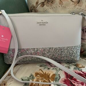 New Kate Spade Silver Sparkle Crossbody Bag
